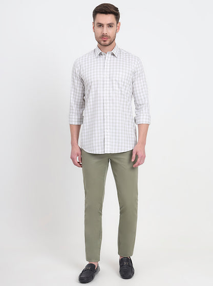 White & Light Green Checked Slim Fit Semi Casual Shirt | JadeBlue