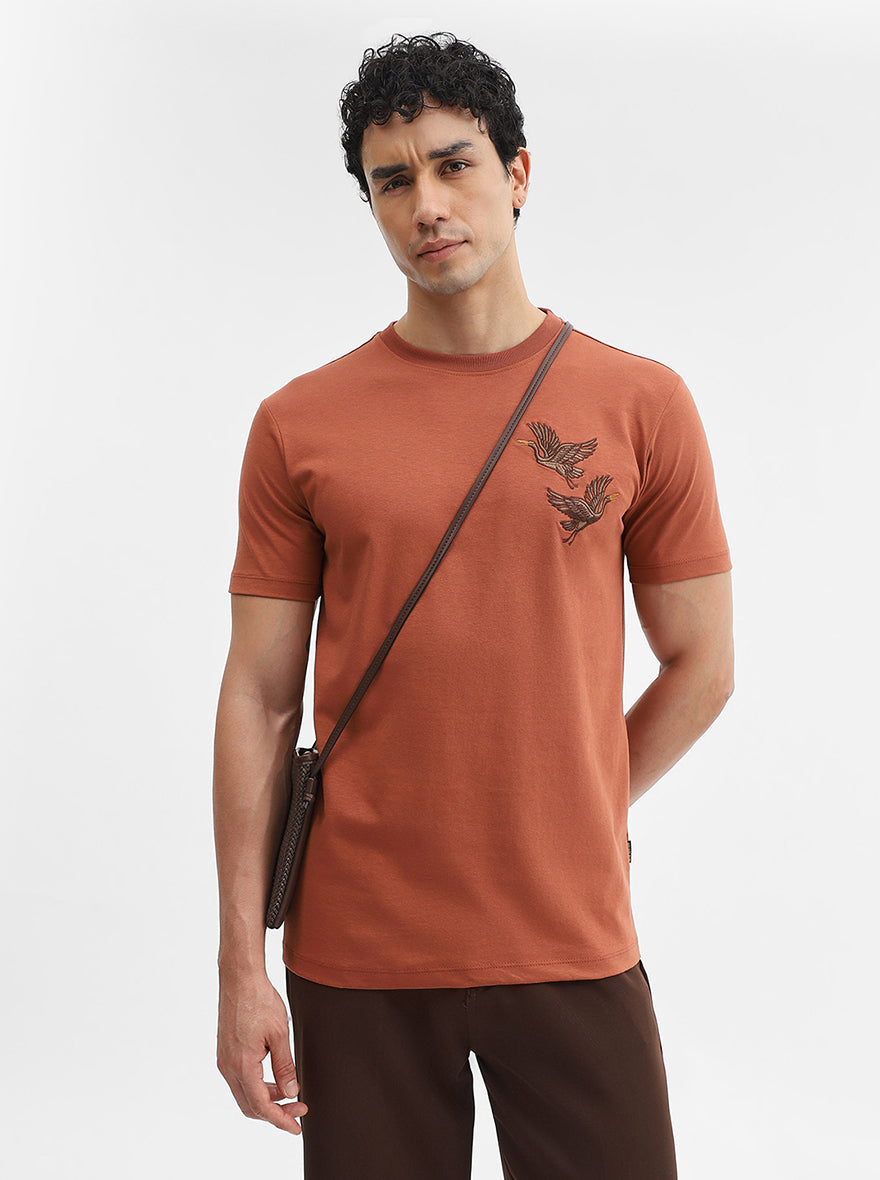 Rust Printed Slim Fit T-Shirt | JadeBlue