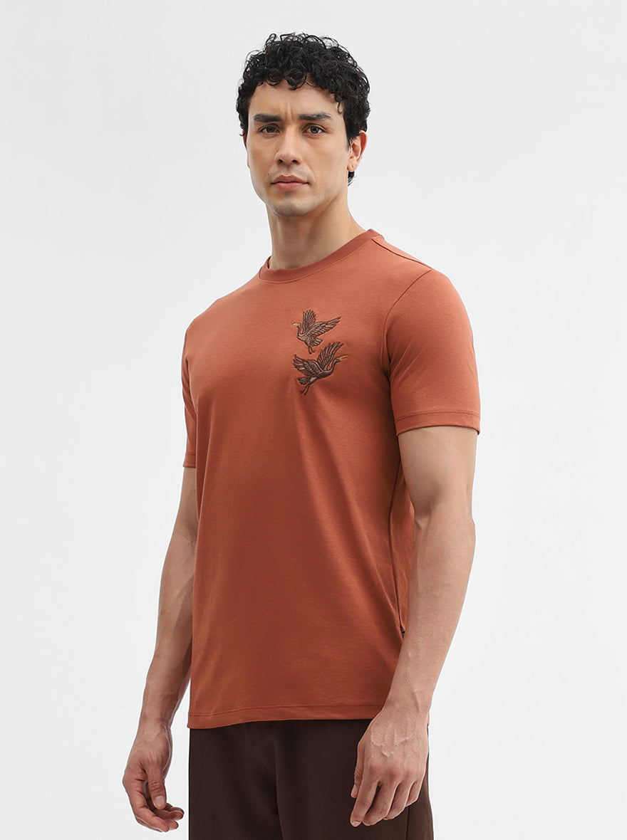 Rust Printed Slim Fit T-Shirt | JadeBlue