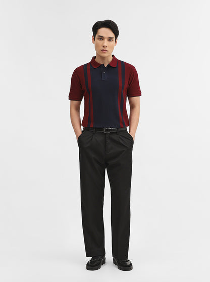 Navy & Maroon Striped Slim Fit Polo T-Shirt | Greenfibre