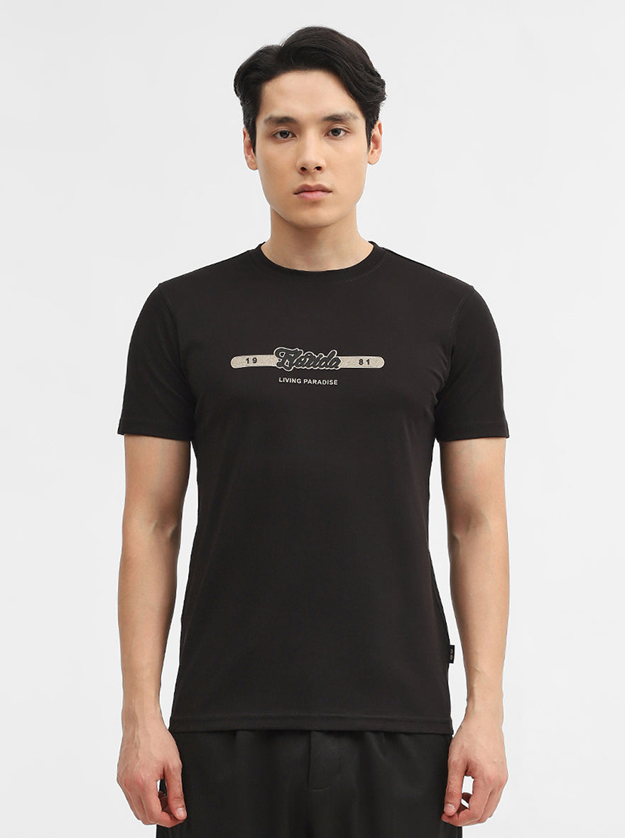 Black Printed Slim Fit T-Shirt | JadeBlue