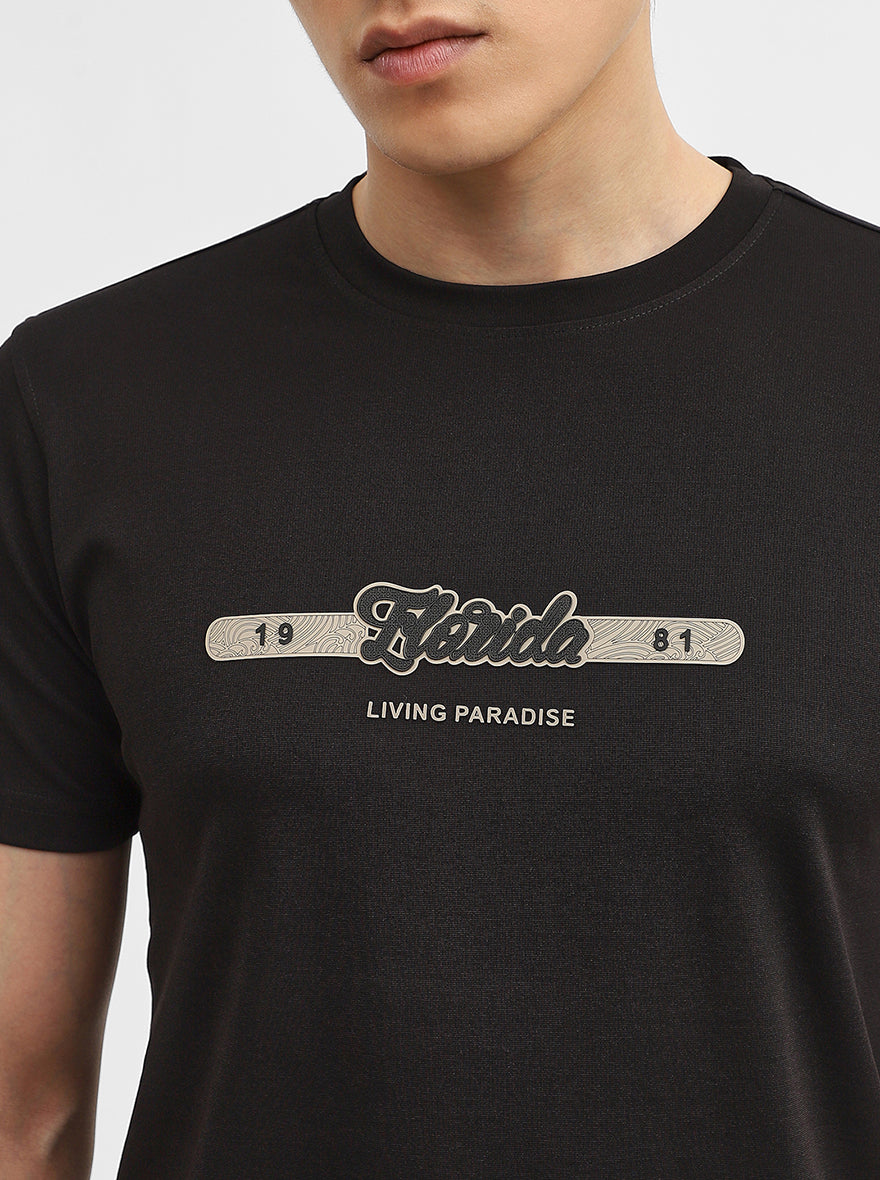 Black Printed Slim Fit T-Shirt | JadeBlue