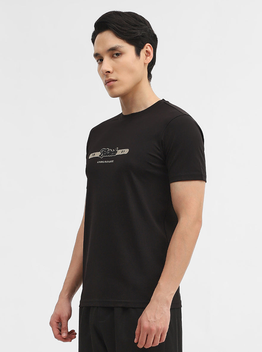 Black Printed Slim Fit T-Shirt | JadeBlue