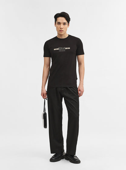 Black Printed Slim Fit T-Shirt | JadeBlue