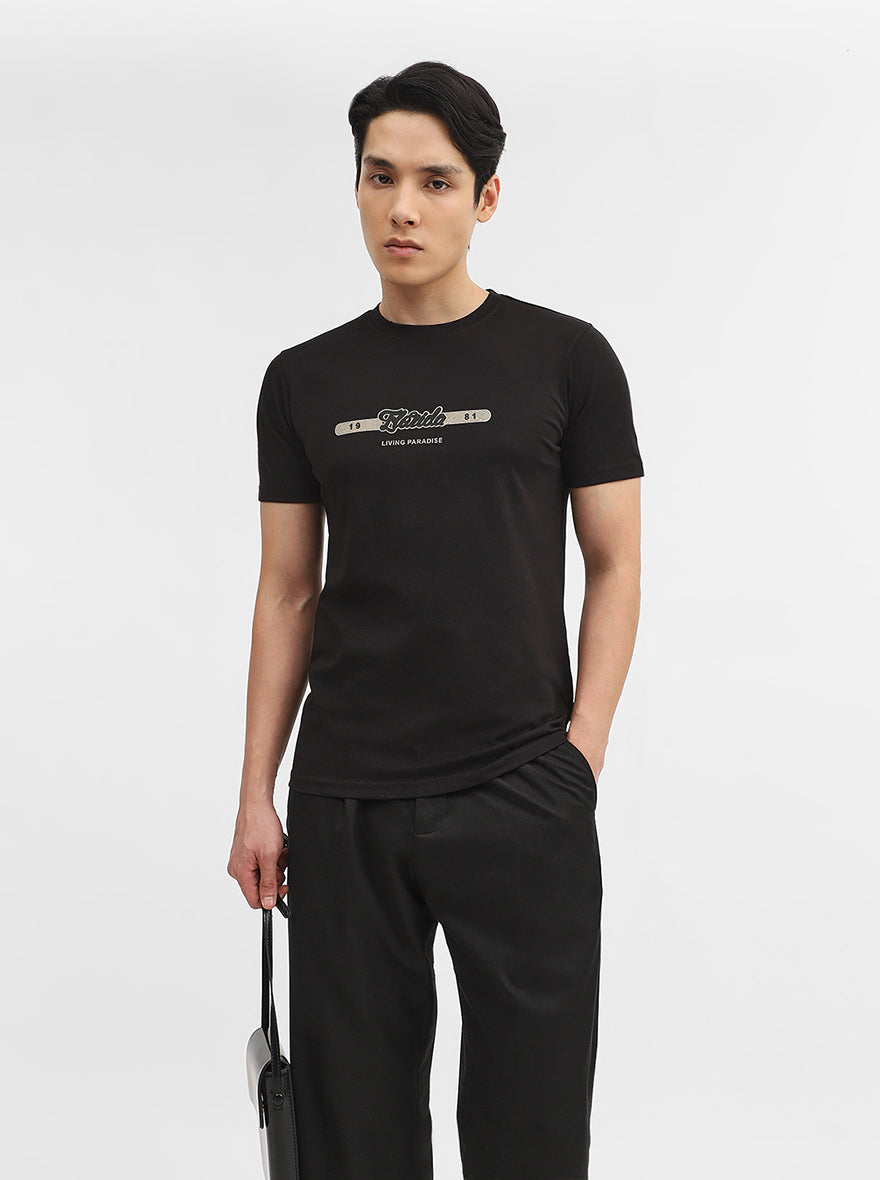 Black Printed Slim Fit T-Shirt | JadeBlue
