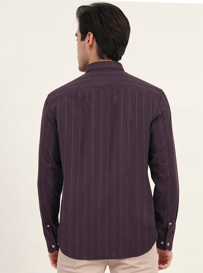 Purple Striped Slim Fit Semi Casual Shirt | Greenfibre