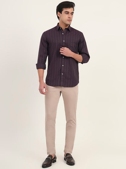 Purple Striped Slim Fit Semi Casual Shirt | Greenfibre