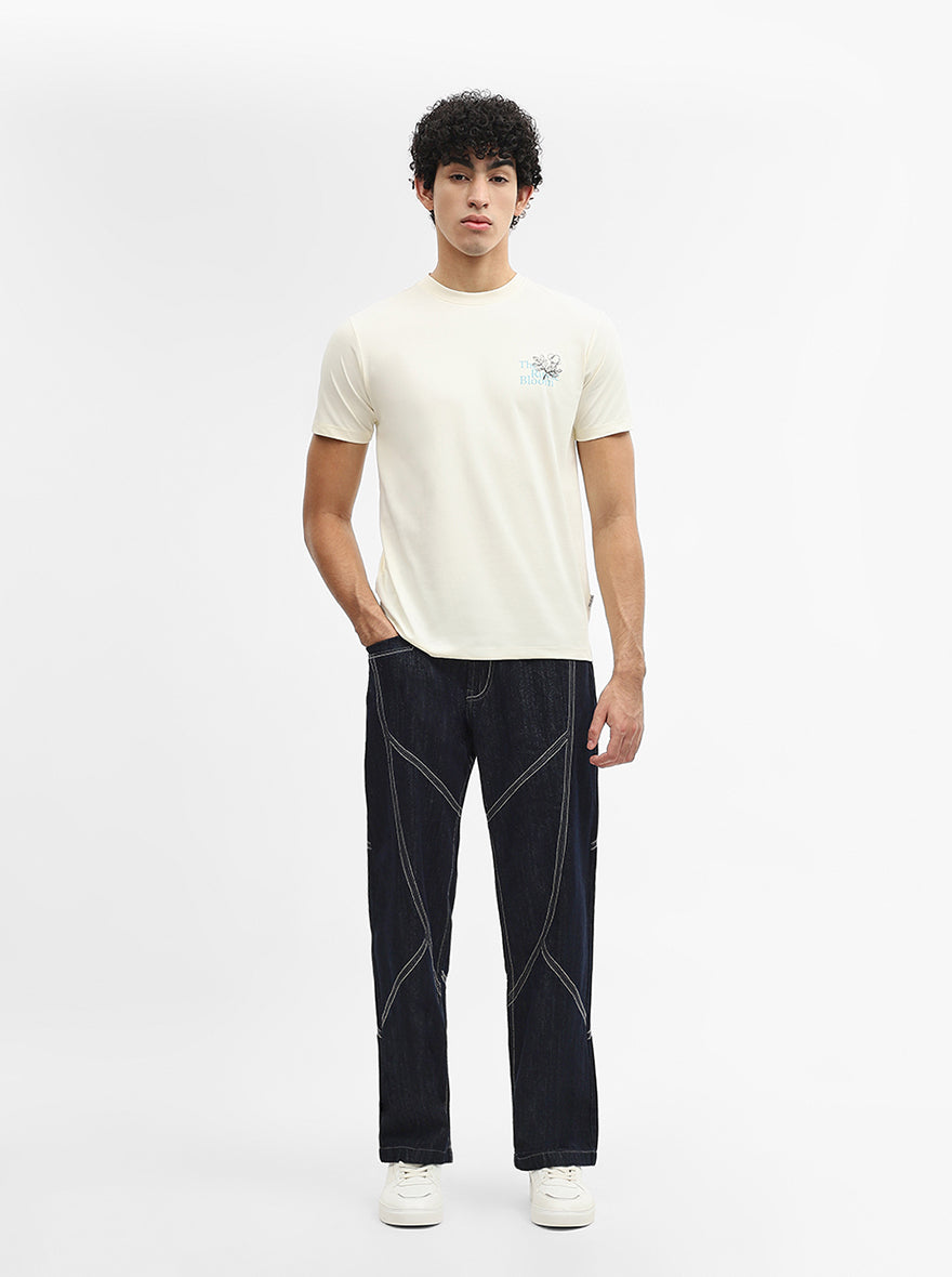 Off White Printed Slim Fit T-Shirt | JadeBlue