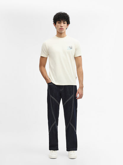 Off White Printed Slim Fit T-Shirt | JadeBlue