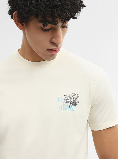 Off White Printed Slim Fit T-Shirt | JadeBlue