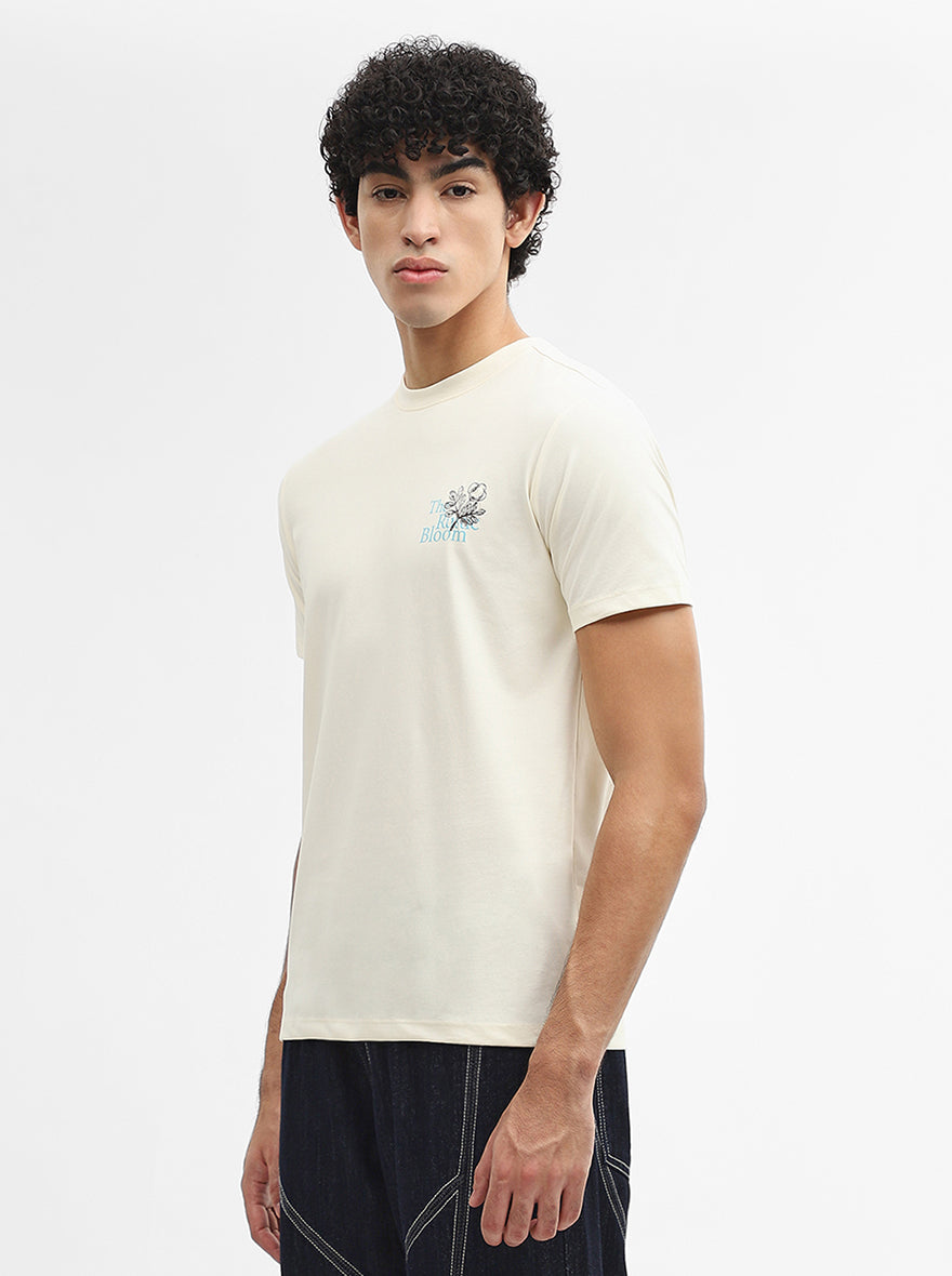 Off White Printed Slim Fit T-Shirt | JadeBlue