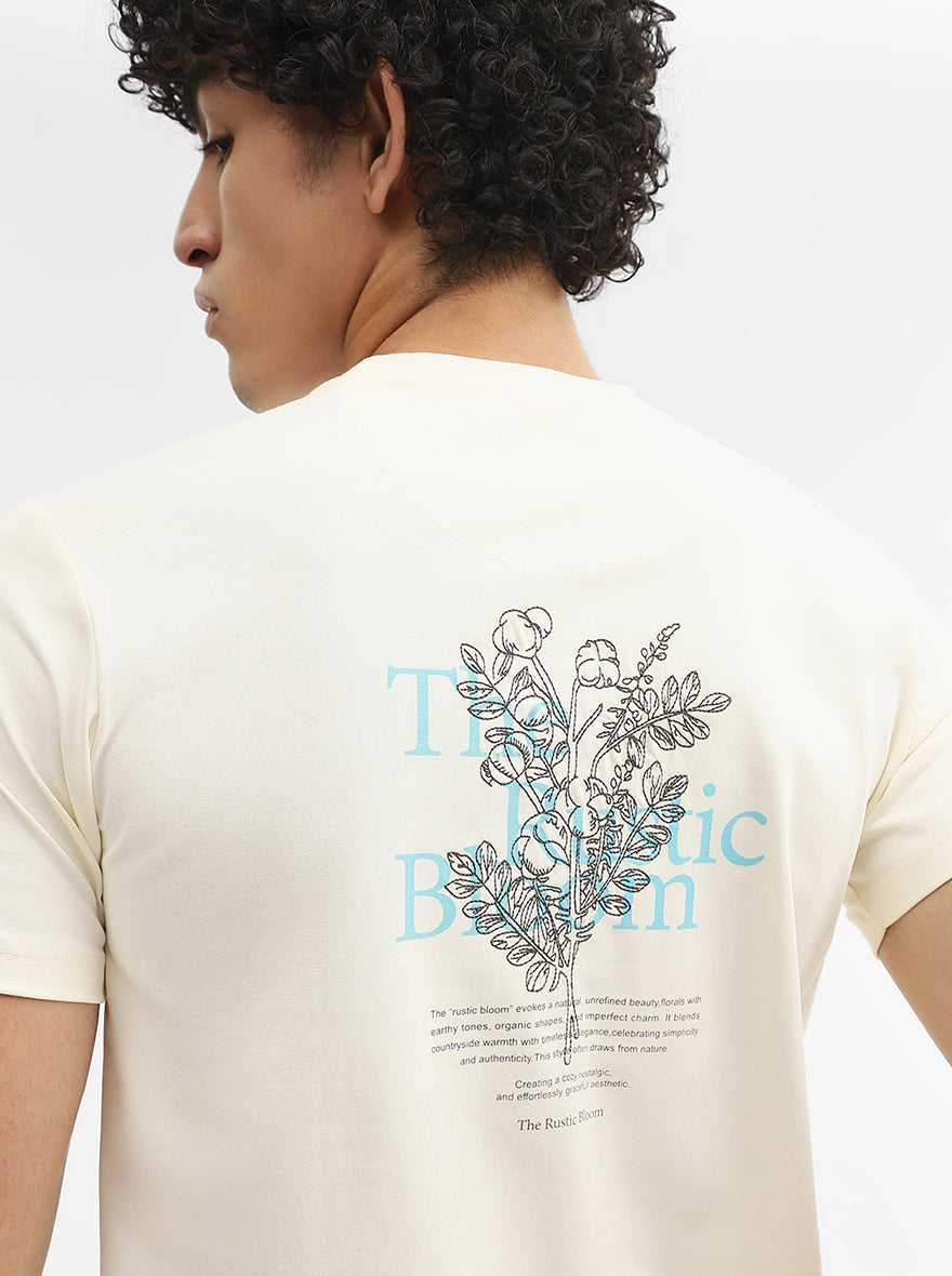 Off White Printed Slim Fit T-Shirt | JadeBlue