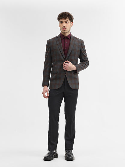 Dark Grey Checked Regular Fit Blazer | JadeBlue
