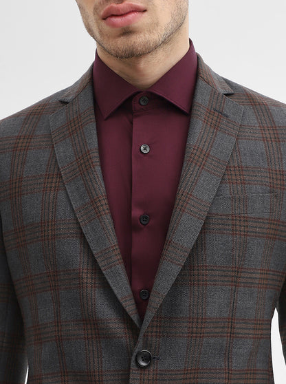 Dark Grey Checked Regular Fit Blazer | JadeBlue