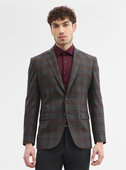 Dark Grey Checked Regular Fit Blazer | JadeBlue