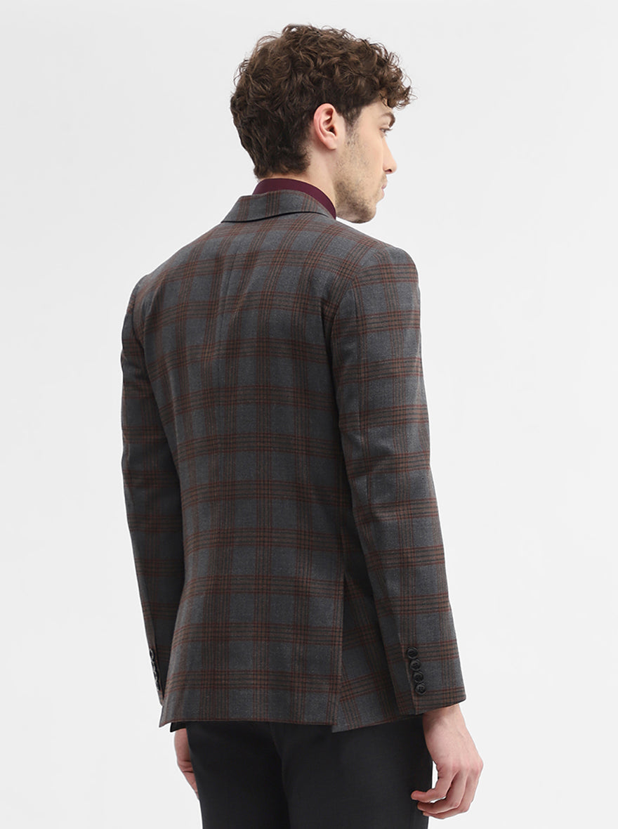 Dark Grey Checked Regular Fit Blazer | JadeBlue