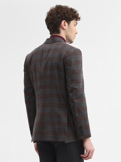 Dark Grey Checked Regular Fit Blazer | JadeBlue