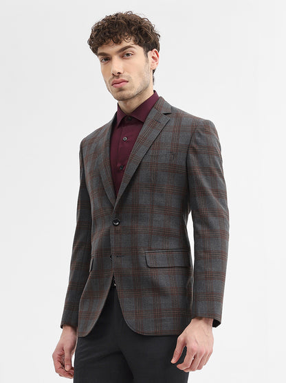 Dark Grey Checked Regular Fit Blazer | JadeBlue