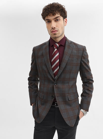 Dark Grey Checked Regular Fit Blazer | JadeBlue