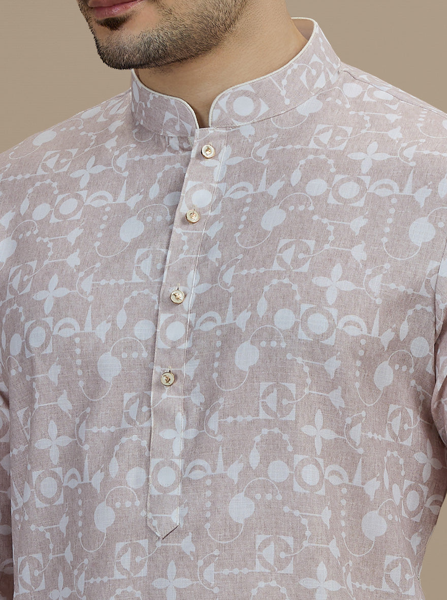 Beige & White Printed Kurta | The Kurta Company