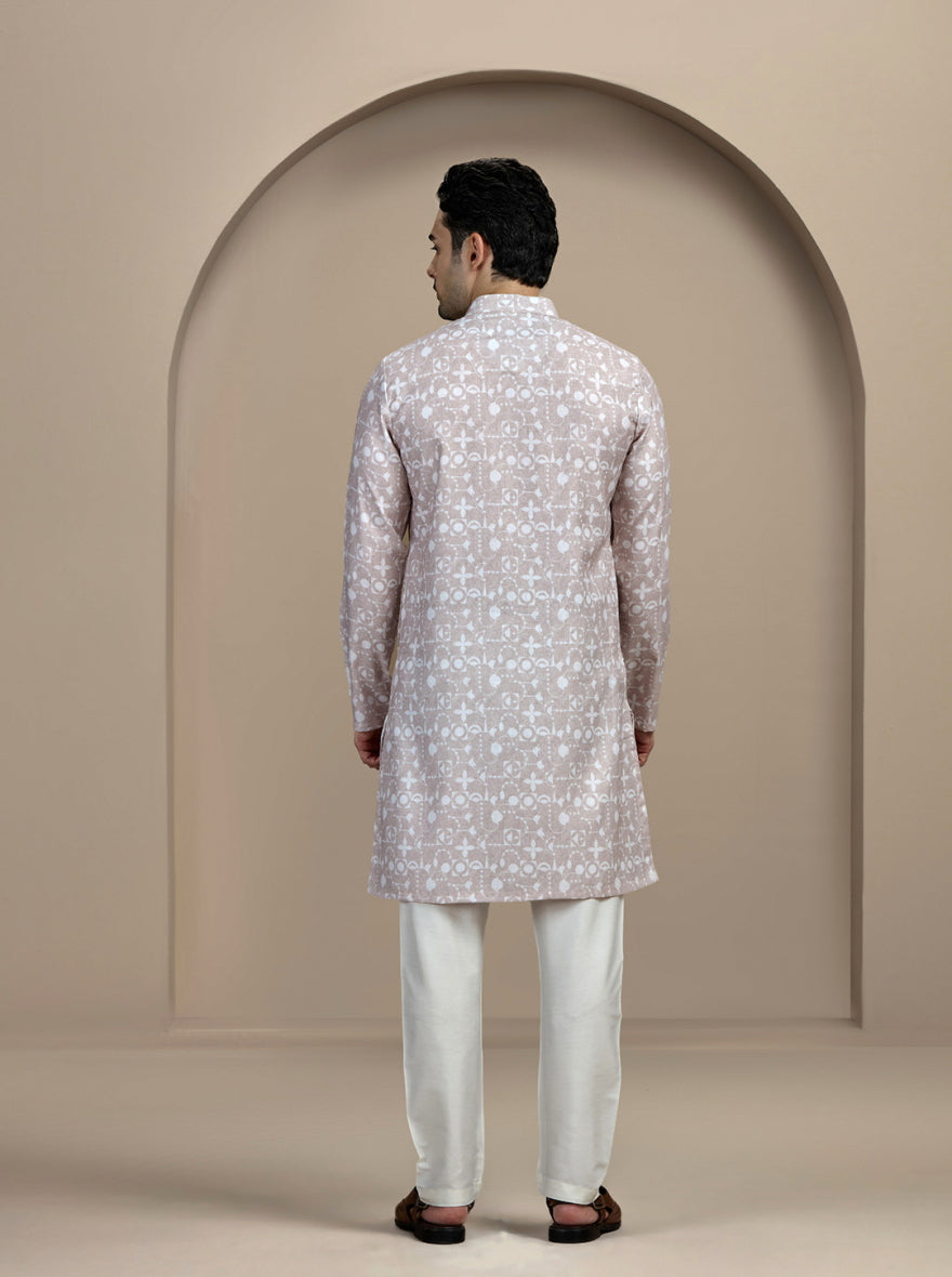 Beige & White Printed Kurta | The Kurta Company