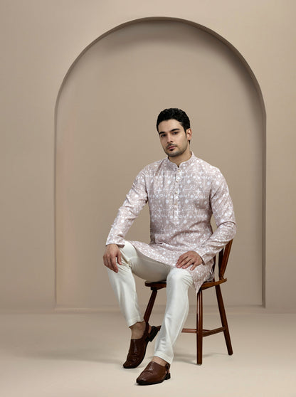 Beige & White Printed Kurta | The Kurta Company