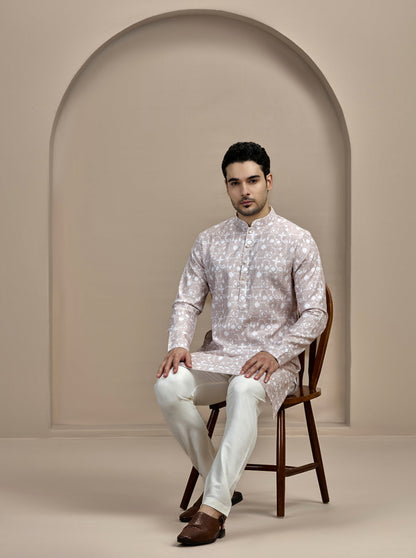 Beige & White Printed Kurta | The Kurta Company