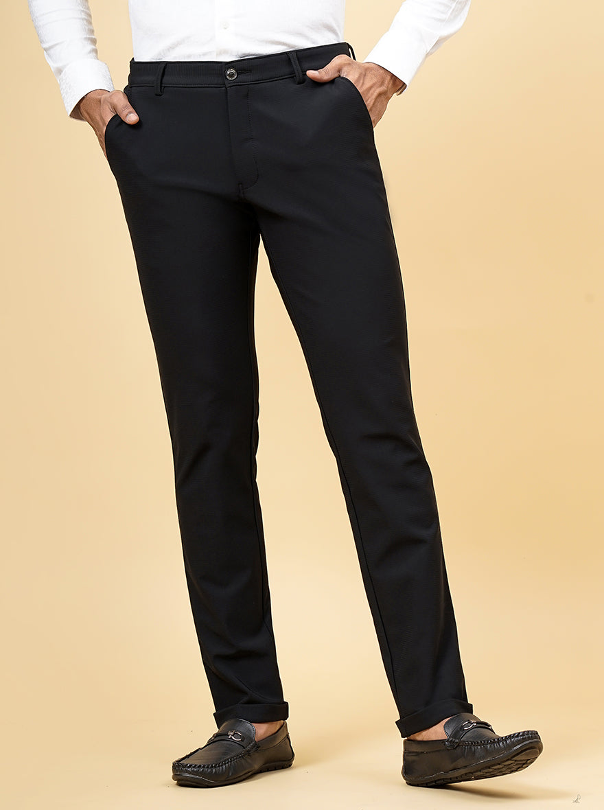 Black Solid Slim Fit Club Wear Trouser | JB Studio