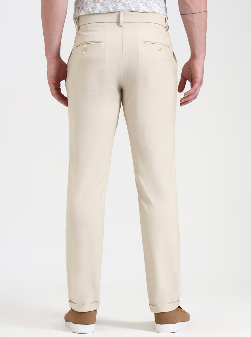 Cream Solid Venice Fit Casual Trouser | JadeBlue