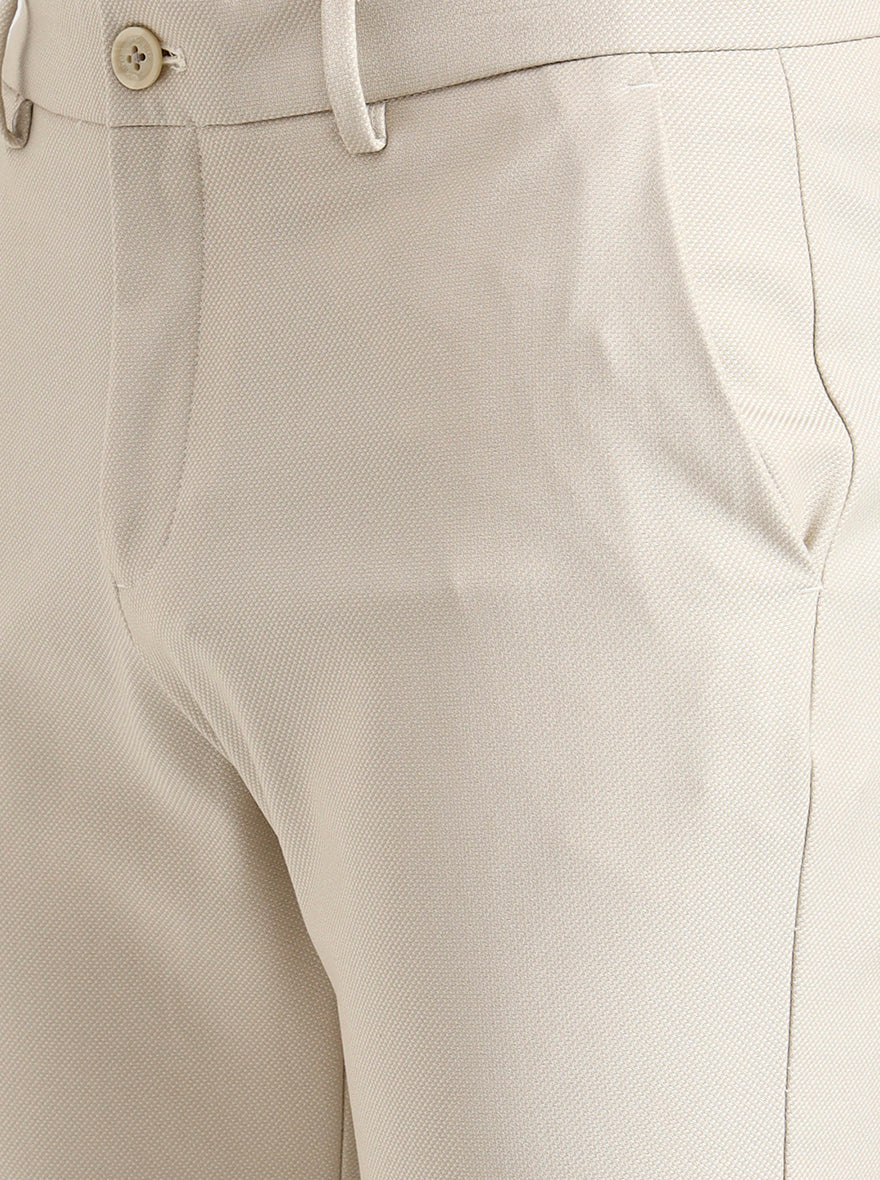 Cream Solid Venice Fit Casual Trouser | JadeBlue