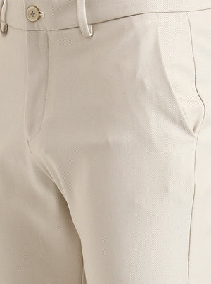 Cream Solid Venice Fit Casual Trouser | JadeBlue