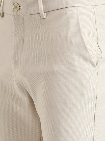 Cream Solid Venice Fit Casual Trouser | JadeBlue