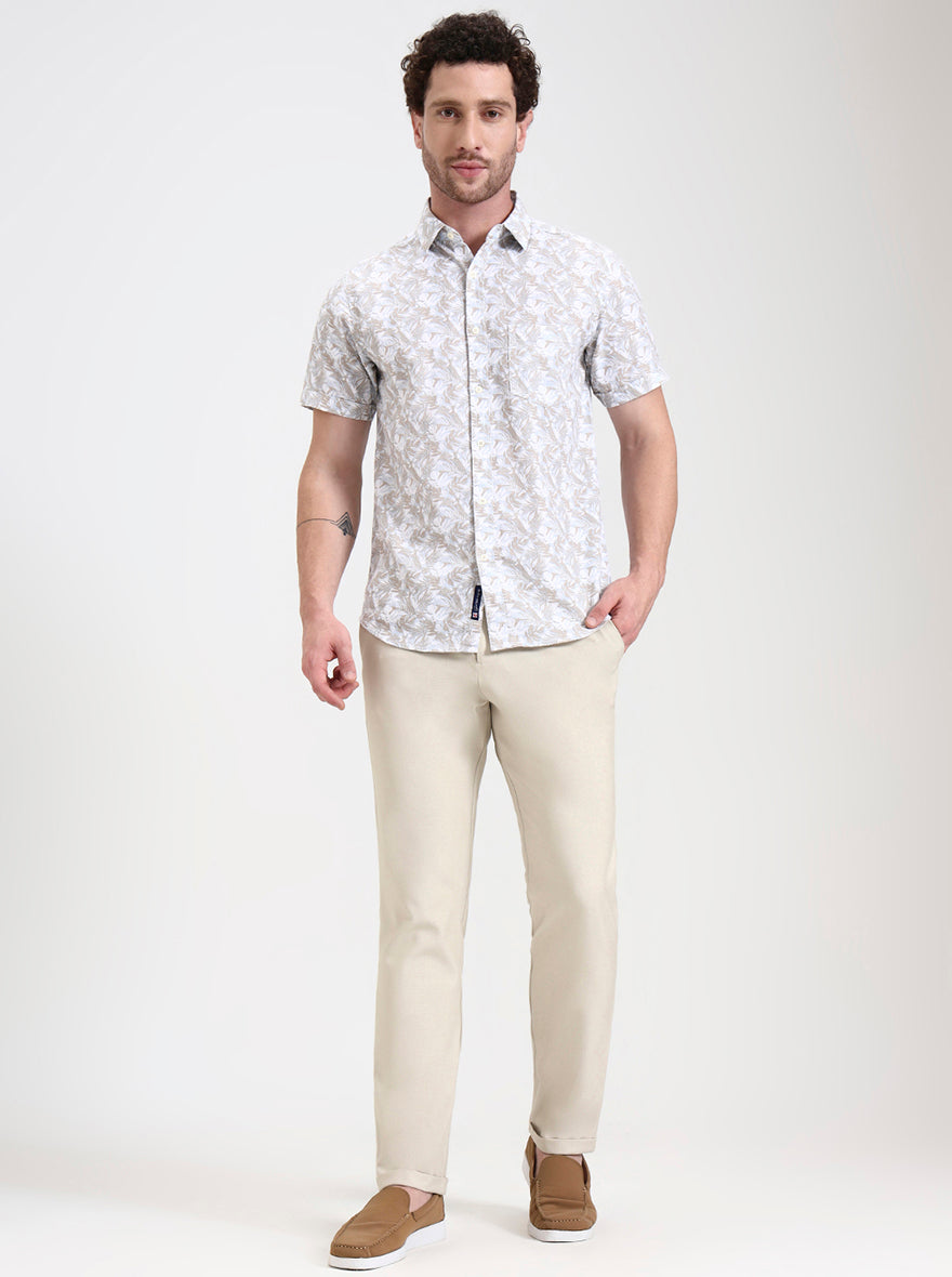 Cream Solid Venice Fit Casual Trouser | JadeBlue