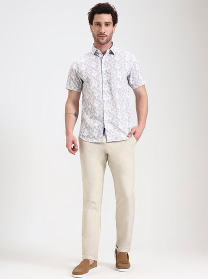 Cream Solid Venice Fit Casual Trouser | JadeBlue