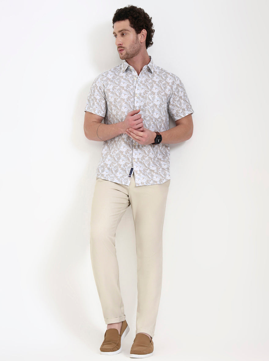 Cream Solid Venice Fit Casual Trouser | JadeBlue