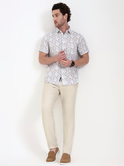 Cream Solid Venice Fit Casual Trouser | JadeBlue