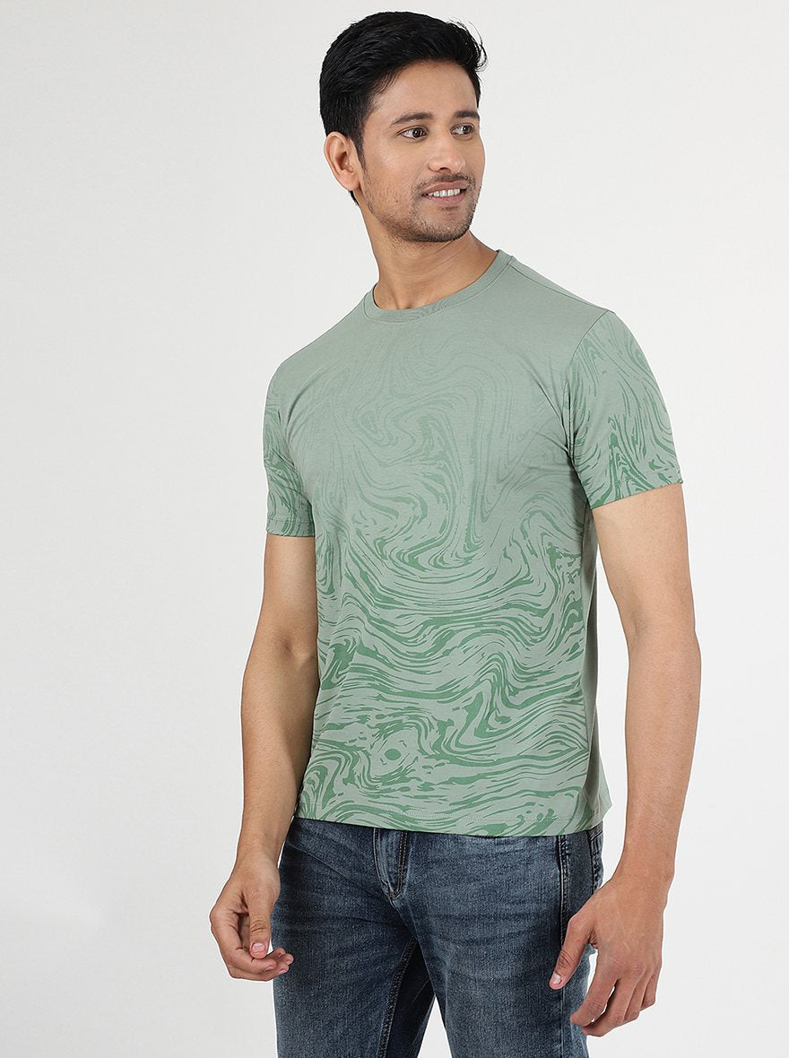 Green Printed Slim Fit T-Shirt | JadeBlue