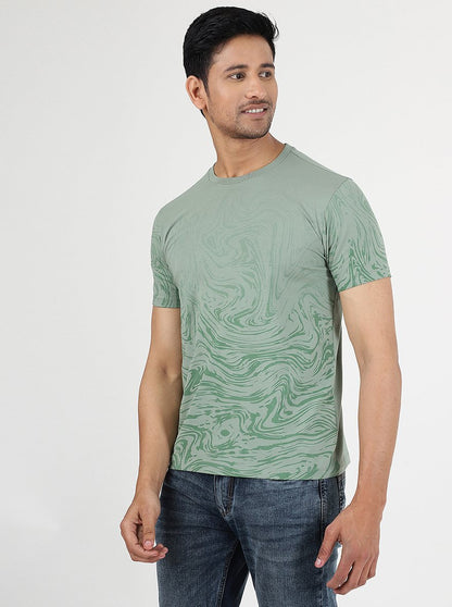Green Printed Slim Fit T-Shirt | JadeBlue