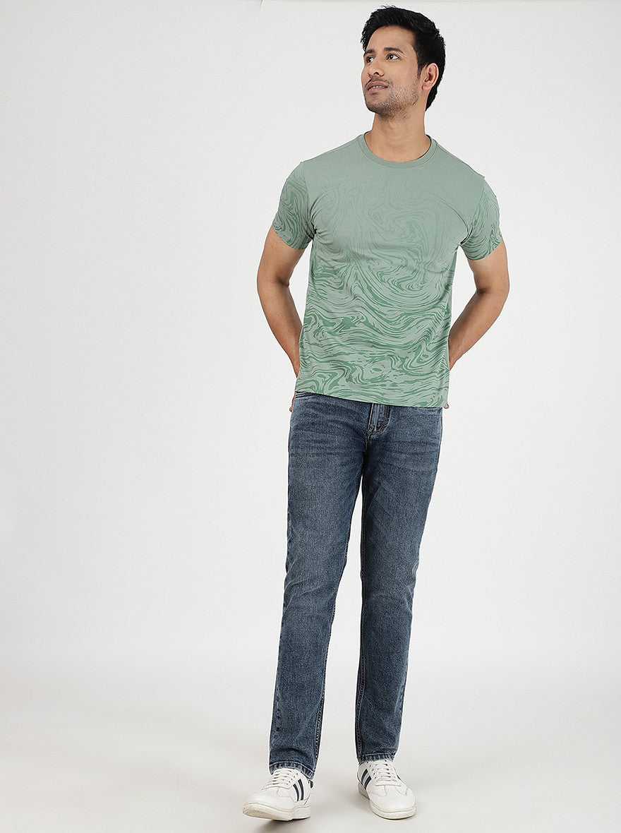 Green Printed Slim Fit T-Shirt | JadeBlue
