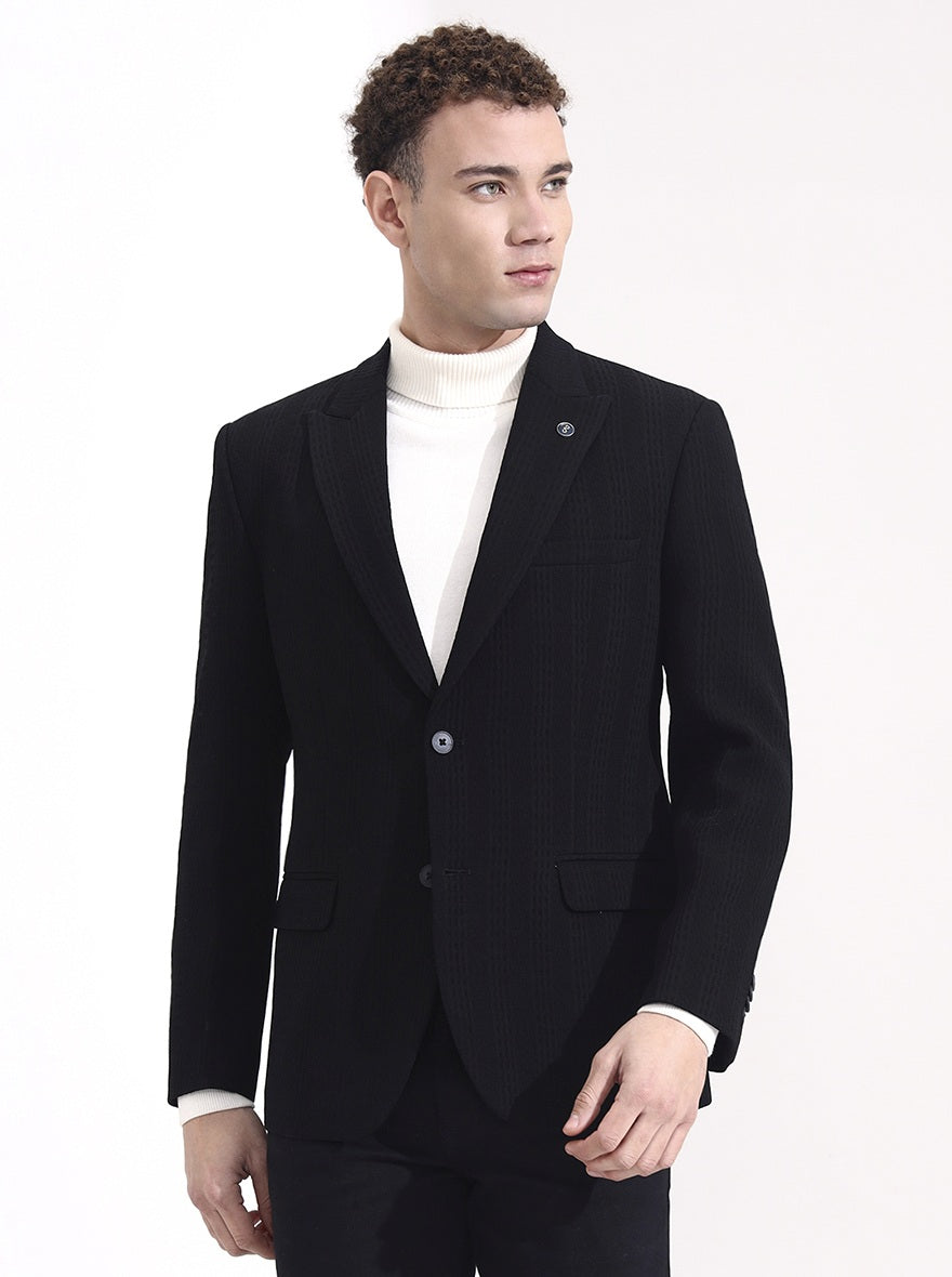Black Striped Regular Fit Blazer | Wyre