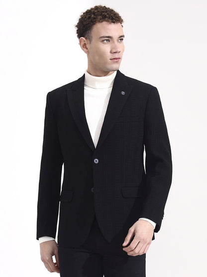 Black Striped Regular Fit Blazer | Wyre