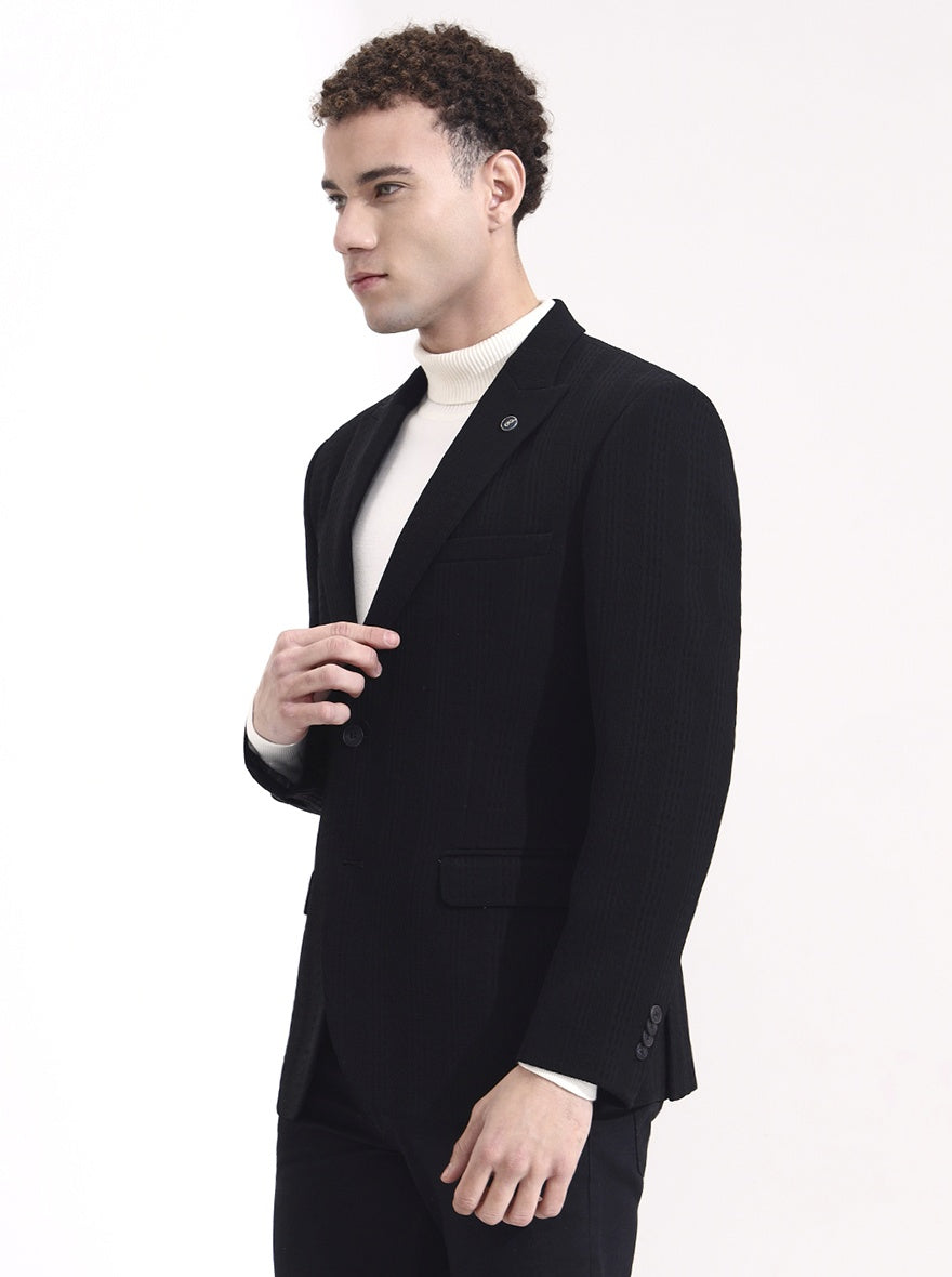 Black Striped Regular Fit Blazer | Wyre