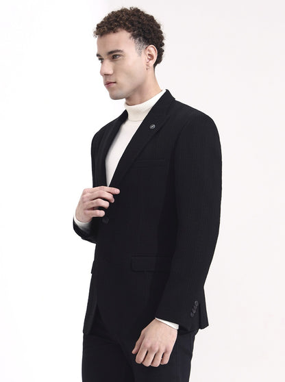 Black Striped Regular Fit Blazer | Wyre