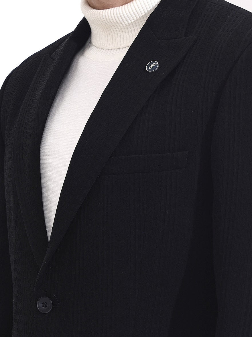 Black Striped Regular Fit Blazer | Wyre