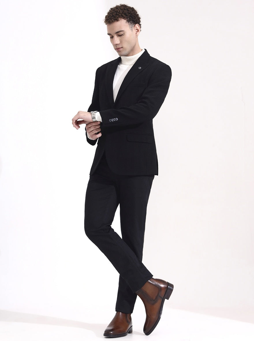 Black Striped Regular Fit Blazer | Wyre