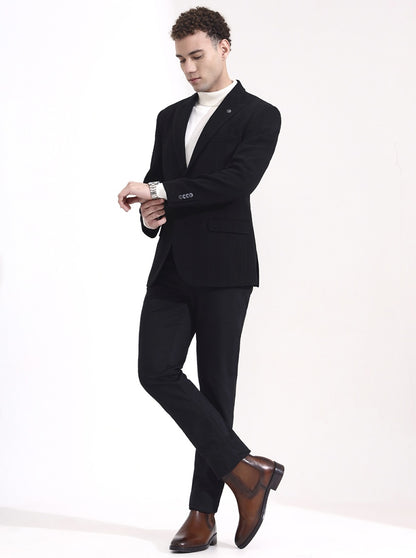 Black Striped Regular Fit Blazer | Wyre