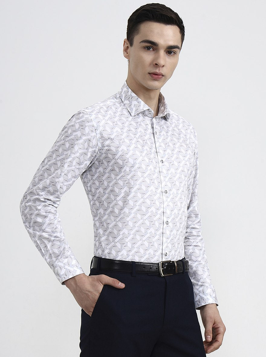 Grey Printed Slim Fit Party Wear Shirt | Greenfibre