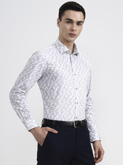 Grey Printed Slim Fit Party Wear Shirt | Greenfibre