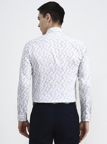 Grey Printed Slim Fit Party Wear Shirt | Greenfibre