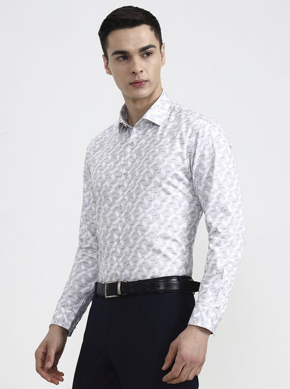 Grey Printed Slim Fit Party Wear Shirt | Greenfibre